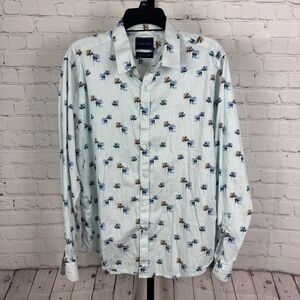 Stitch Note Blue Floral Button Up Dress Shirt Egyptian Cotton Size Large